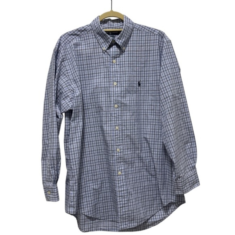 Ralph Lauren Shirt Men‎ Size 16 32/33 Blue Gingham Button Down Long Yarmouth